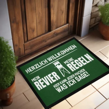 Herzlich Willkommen // Mein Revier meine Regeln // Fußmatte mit Gummirand