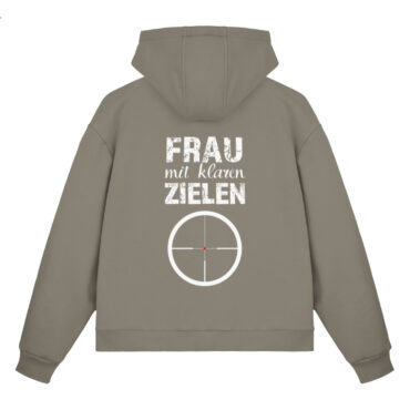 RAUSCHZEIT® Frau mit klaren Zielen backprint // Damen Boxcut Hoodie - Fluffy Boxcut Zipper-7353